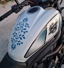 Motorbike with deal decal on tank