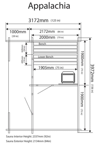 Almost Heaven Appalachia Sauna Layout