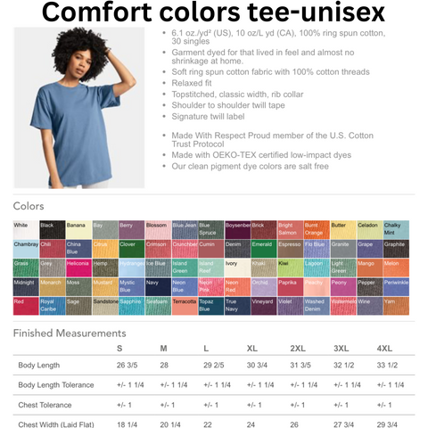 Size & Color charts – Marie's tees designs