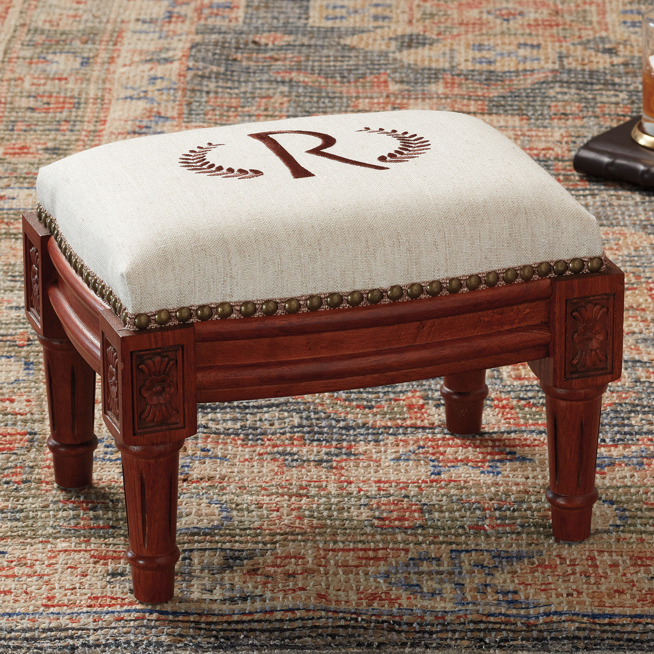 Laurel Embroidered Footstool