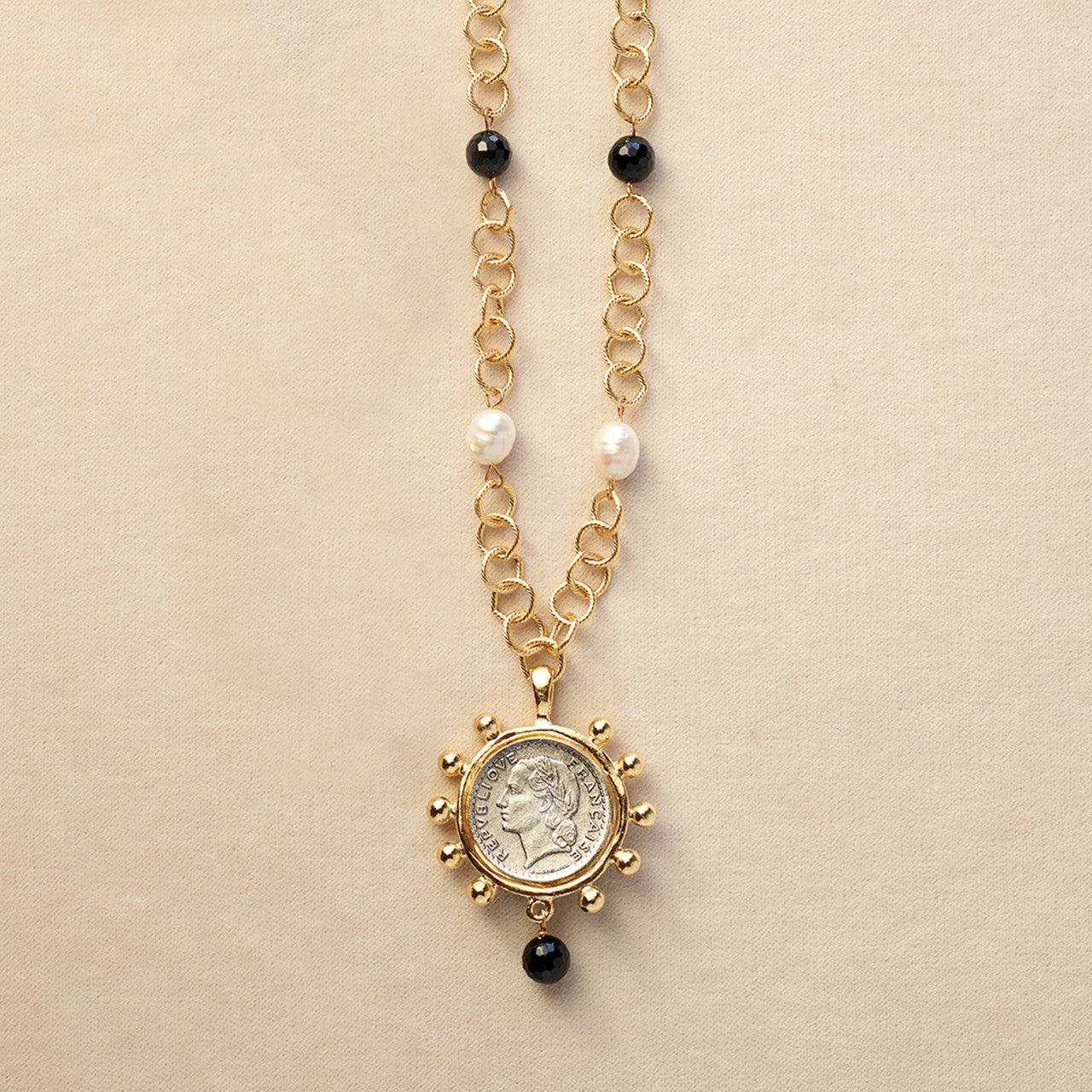 Monticello Pearl and Onyx Necklace