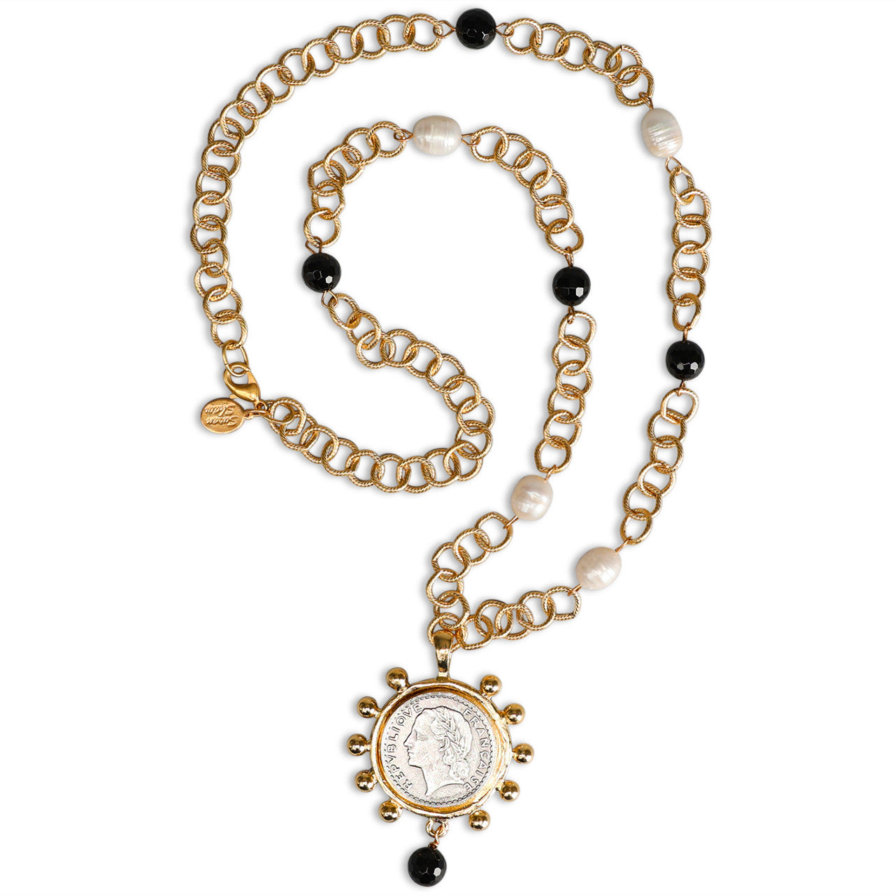 Monticello Pearl and Onyx Necklace