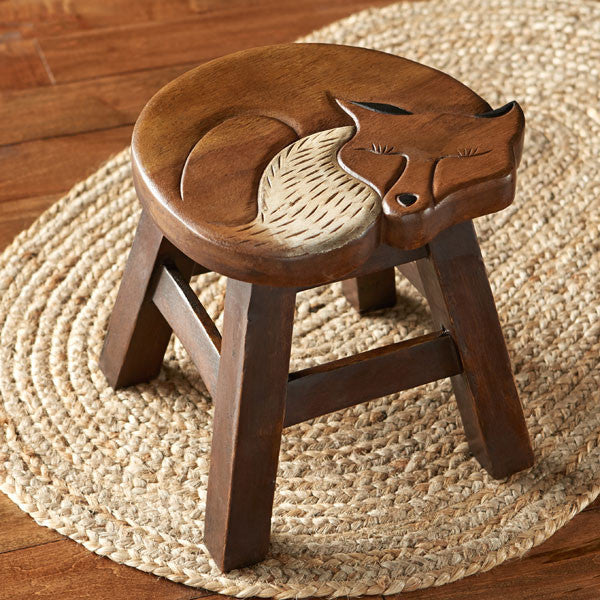 Carved Wood Fox Stool