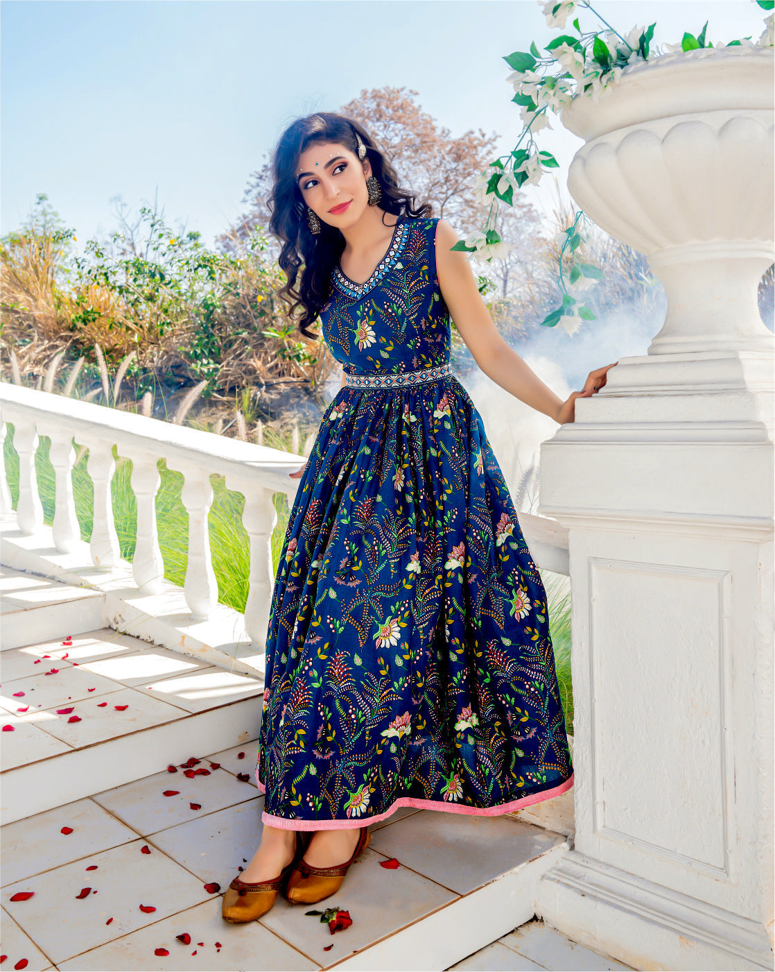 Breathtaking Blue Nayra Cut Kurti Dress: Cotton with Artistic