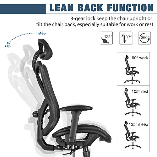 SUNNOW Ergonomic Office Chair, Mesh Computer Desk Chair with Adjustabl