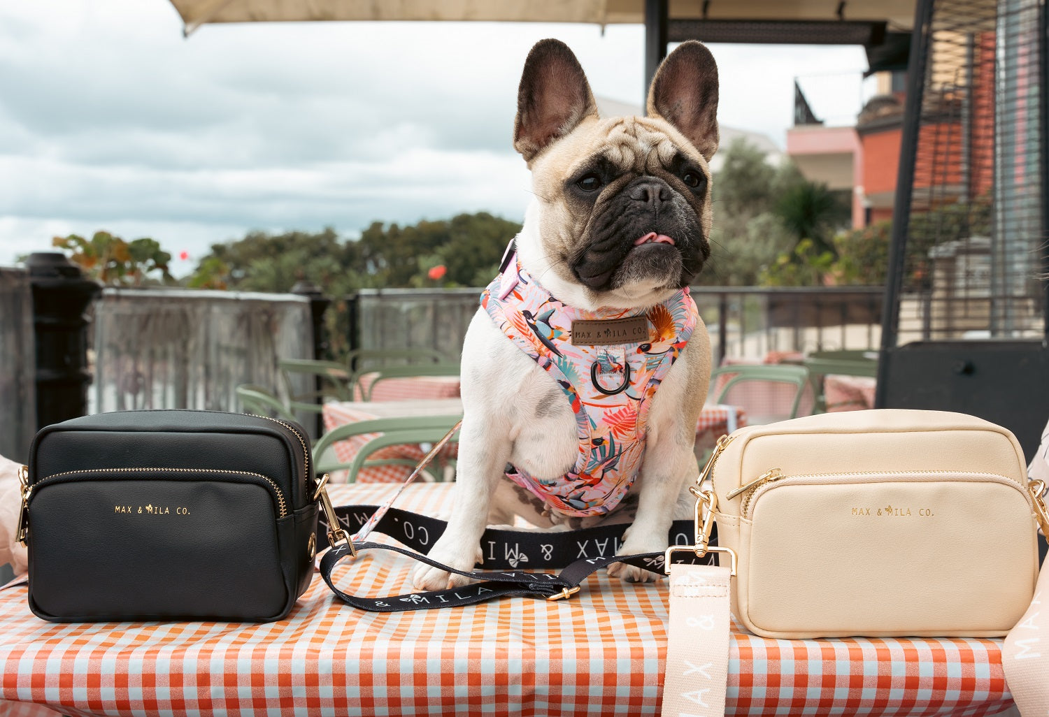 Frenchie and Vegan Leather crossbody bags in black and beige