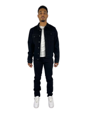 Black Men Denim Outfit Jeans Set Pants and Jacket Slim-Fit