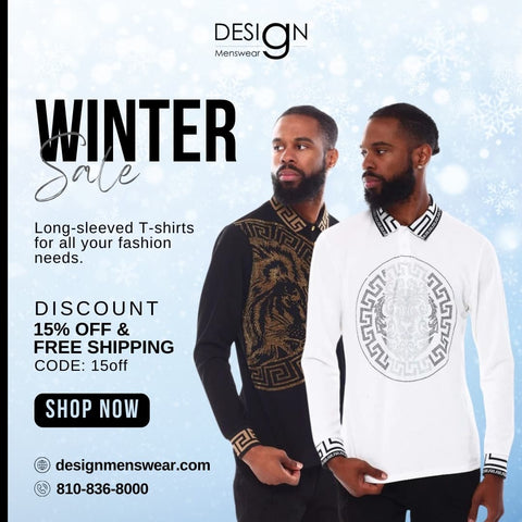 One man wearing a white design sweater and another wearing a black design sweater