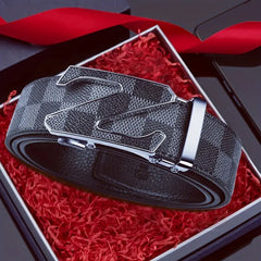 Grey and Black Men's Fashion design genuine Leather Belt Z Sliver Buckle - DESIGN MENSWEAR