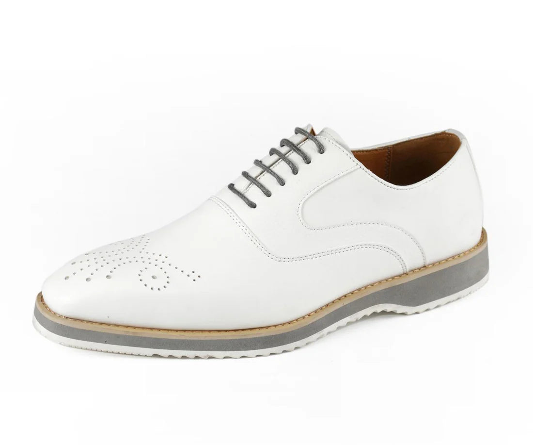 White Men's Fashion Design Foam Sole Lace-Up Leather Shoes Style No-GIDEON - Image 2