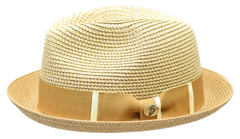 Ivory/Cognac Men's Hat Semi-Crushable Fedora Pinch Front Snap Brim-Gino Collection