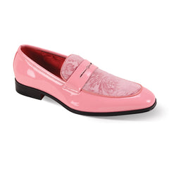 Men's Pink Patent Leather Velvet Material Paisley Fashion Loafer Shoes-7048