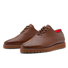 Brown Men's Leather Casual Shoe Plain Toe Lace Up Sneaker-the Napa - DESIGN MENSWEAR
