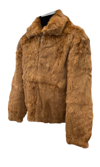 Winter Fur Brown Bomber Jacket, Rabbit Fur Coat