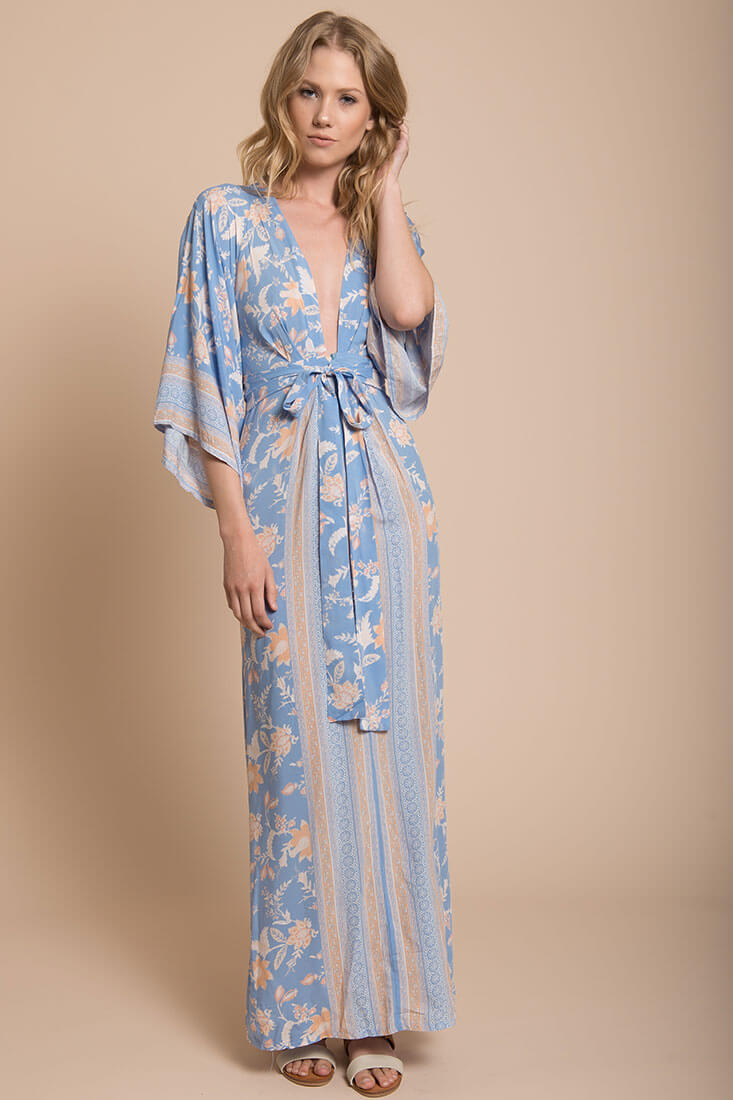 Kira Kimono Maxi Dress Blue