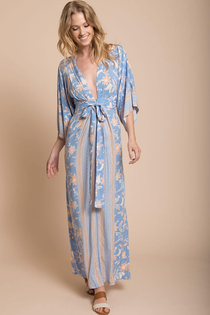 Kira Kimono Maxi Dress Blue