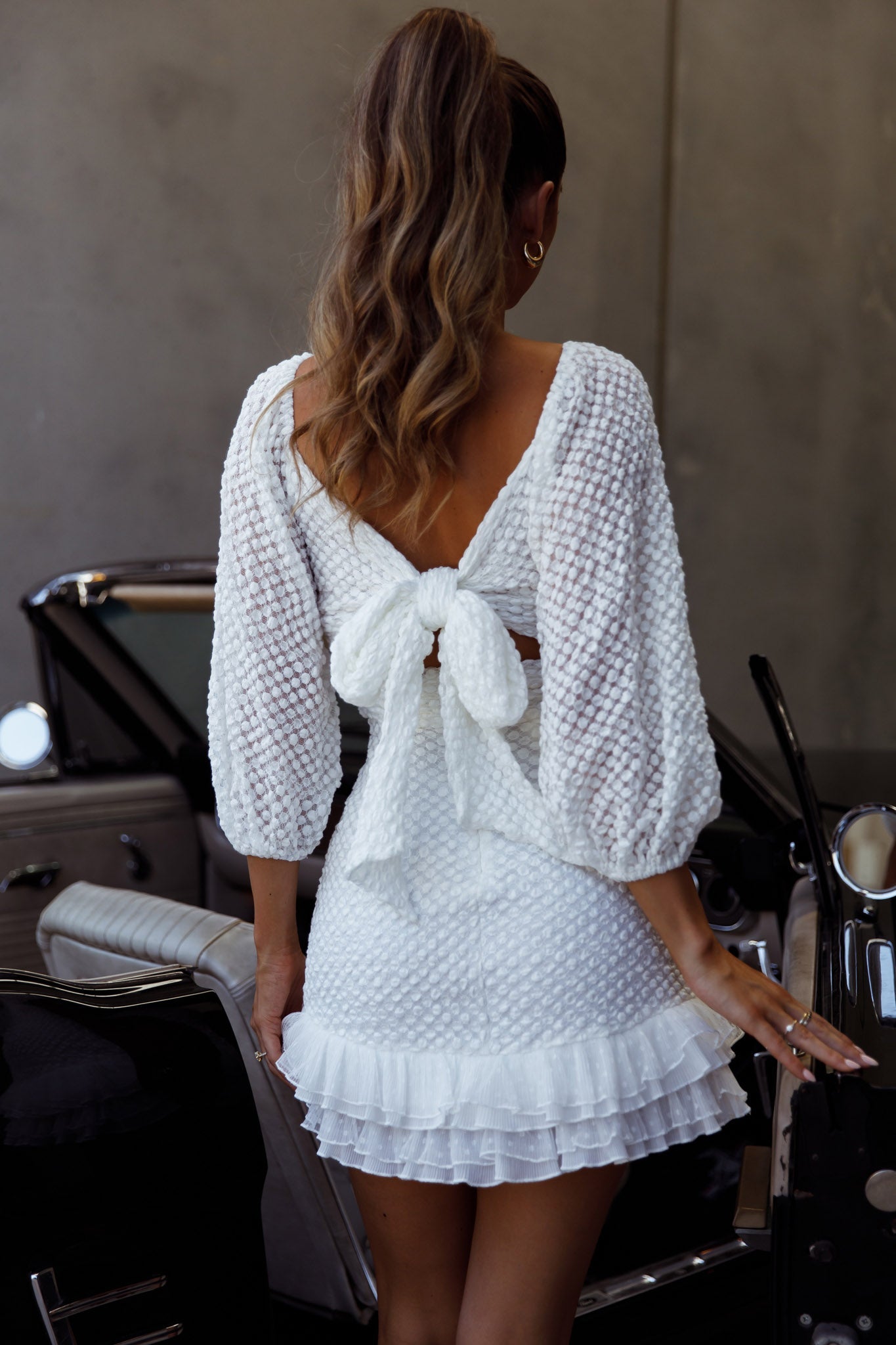 Abby Frill Hem Lace Dress White