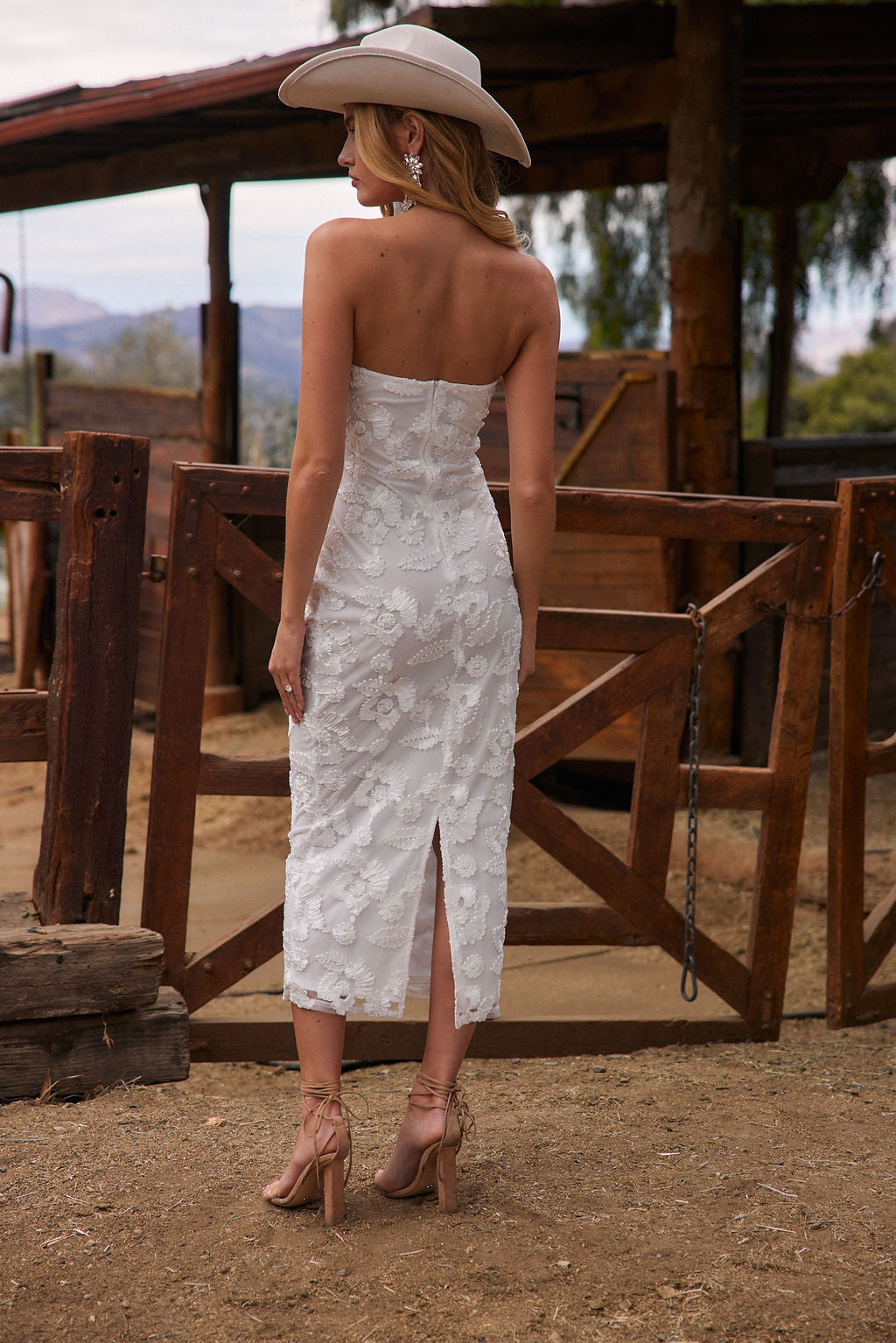 Leilani White Floral Textured Strapless Dress