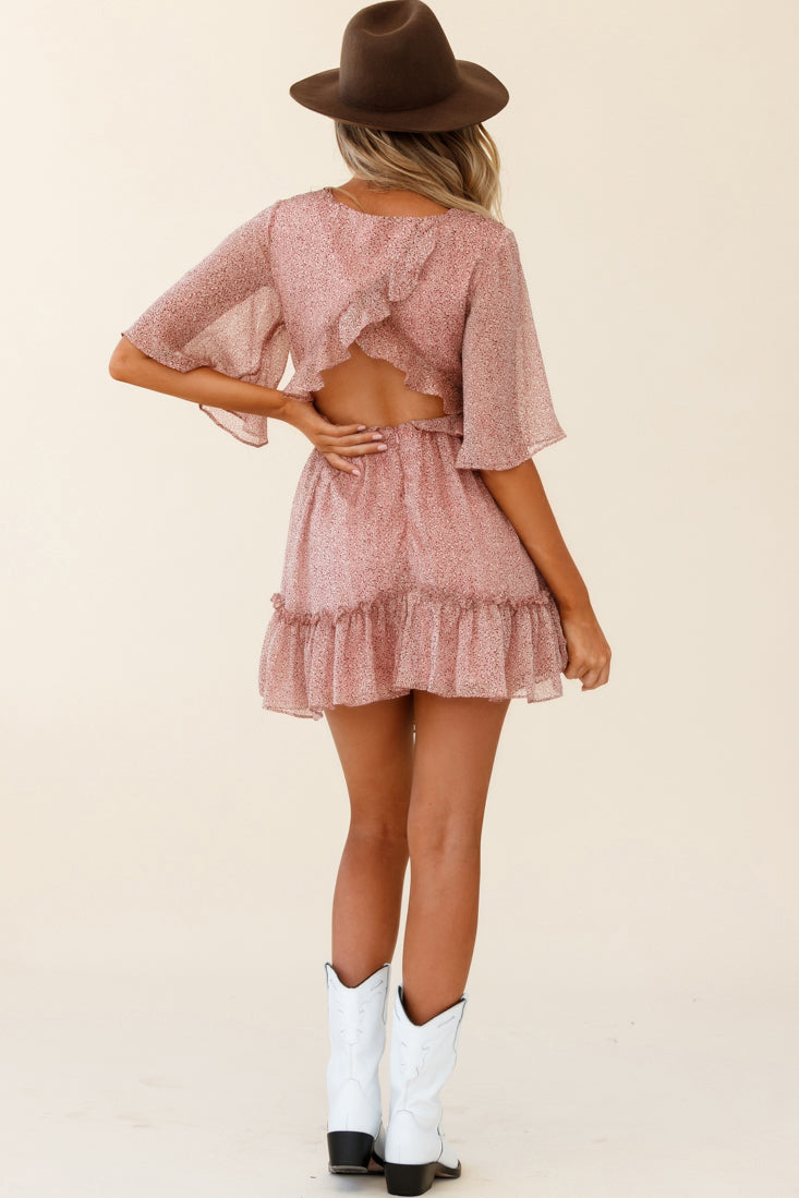 Flissy Angel Sleeve Cut-Out Babydoll Dress Leopard Print Blush