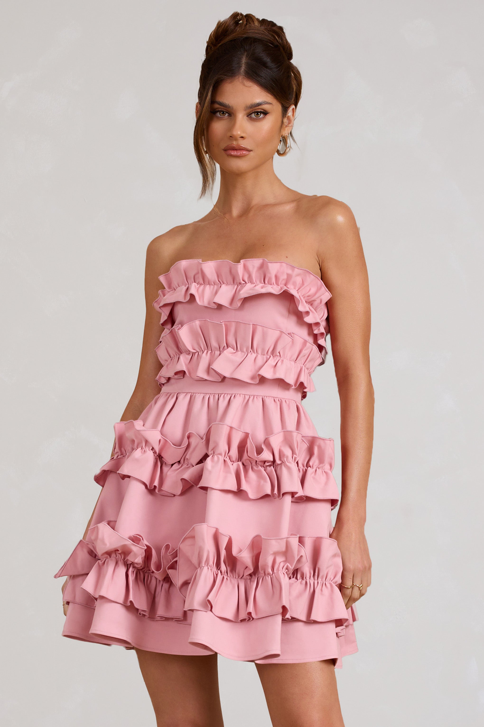 Rosette Blush Ruffled Bandeau Mini Dress