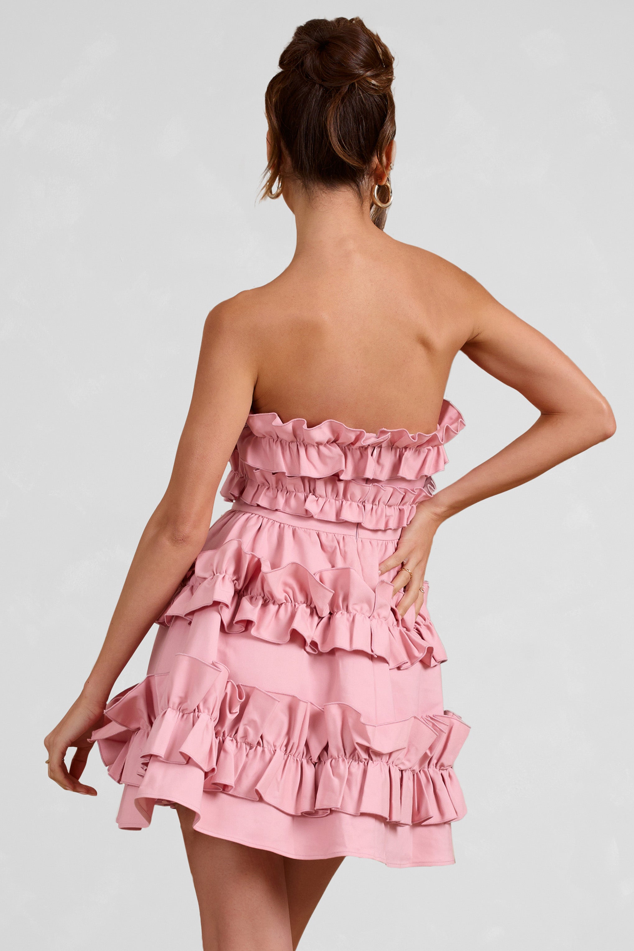 Rosette Blush Ruffled Bandeau Mini Dress