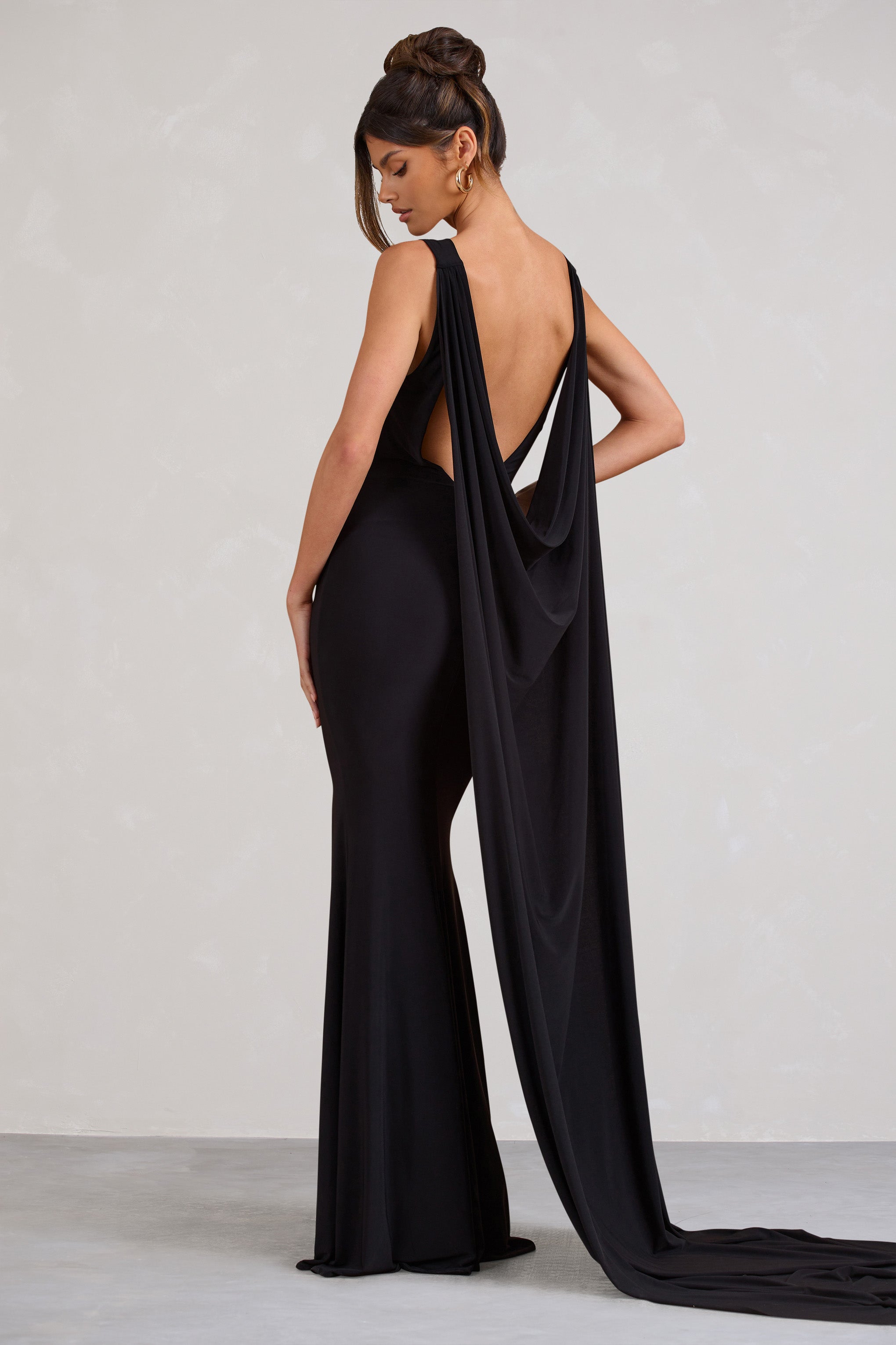 A Toast Black Split Maxi Dress With Draped Cape