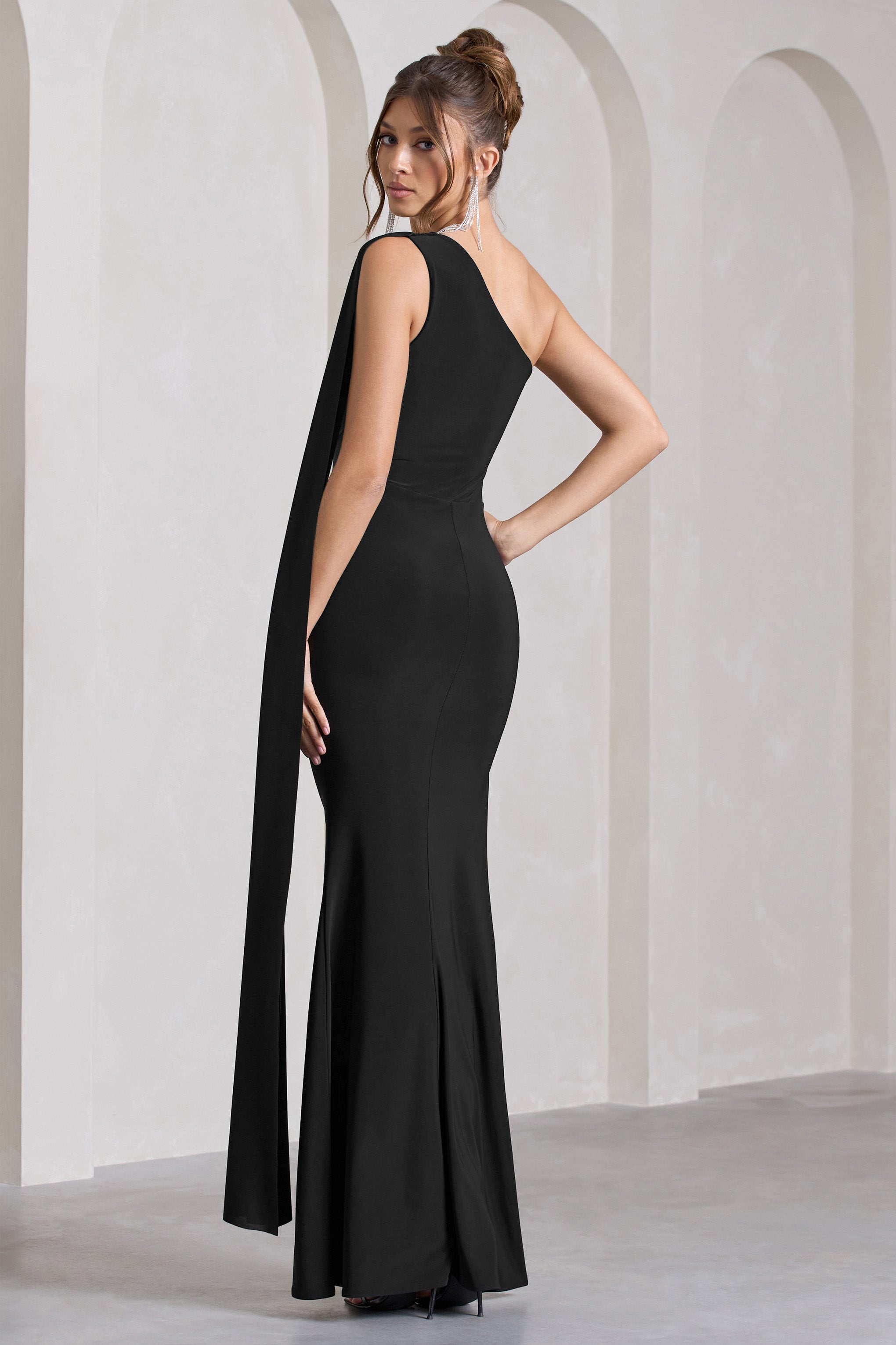 Adelaide Black Asymmetric Sleeveless Split Maxi Dress
