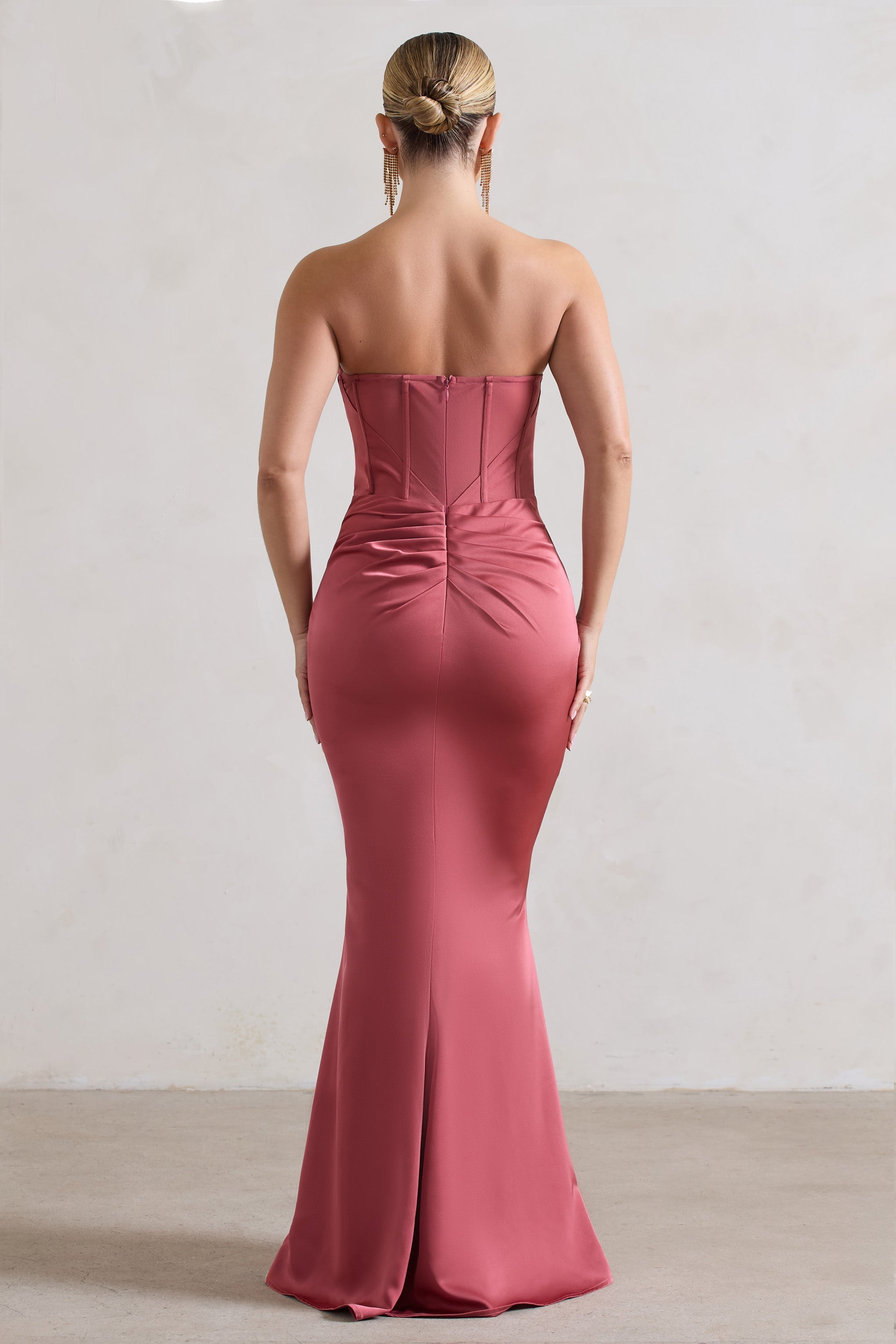 Ardelle Rose Pink Satin Corseted Wrap Maxi Dress