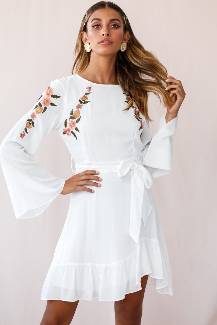 Yara Floral Embellished Fit and Flare Dress White