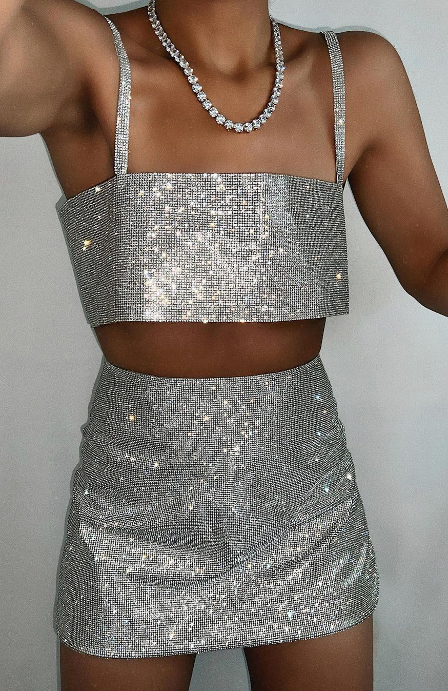 Breathtaking Crop and One Last Time Skirt Silver