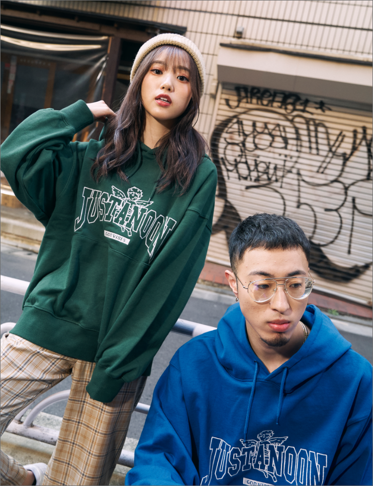 JUST A NOON 「BUD LOGO ANGEL HOODIE」中町兄妹