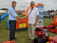 GKB Sandfiller sold at Saltex to Peter Knight, right, of Bury Turfcare, on the BLEC stand with GKB\'s Jan Willem Kraaijeveld DSC 0016