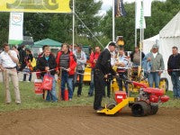 Gary Mumby demonstrates the BLEC Turfmaker seeder in Germany   Copy