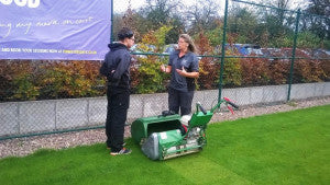 Figure 2 Our apprentice Tom, getting a lesson from Sue Lawrence with our cylinder mowers.