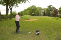 Paul Foston practises on one of his Huxley Golf all weather 