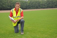 Kevin Smith, Speedcut contracts manager, on the first of five pitches at Kings Hill, Kent, two weeks after seeding