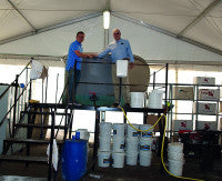 Gavin Lishman with Paul Burgess, Head Groundsman at Real Madrid Football Club, and their 2000 litre Compost Tea System