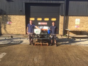 The Martin Lishman NSTS testing team next to a Tractor Mounted Sprayer