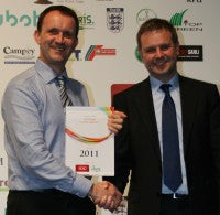 Simon Gumbrill (left) of Campeys with xx of Everris at the IOG awards night 2011   CROPPED