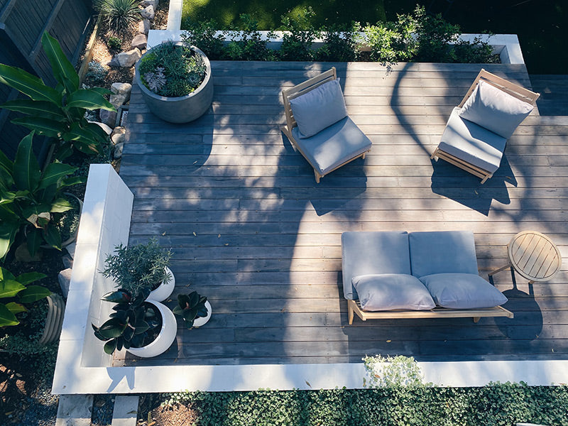 A top-down view of a modern patio
