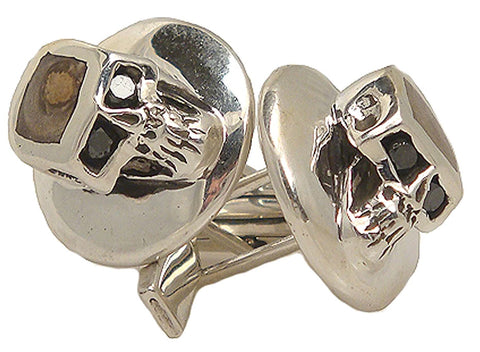 Marcos - Silver Skull Cuff Links with Black Diamond Eyes