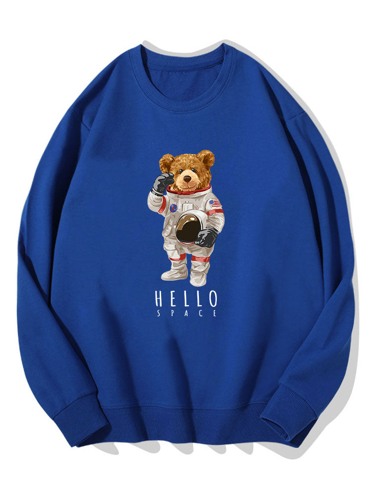 Astronaut Bear Print Cotton Sweatshirt