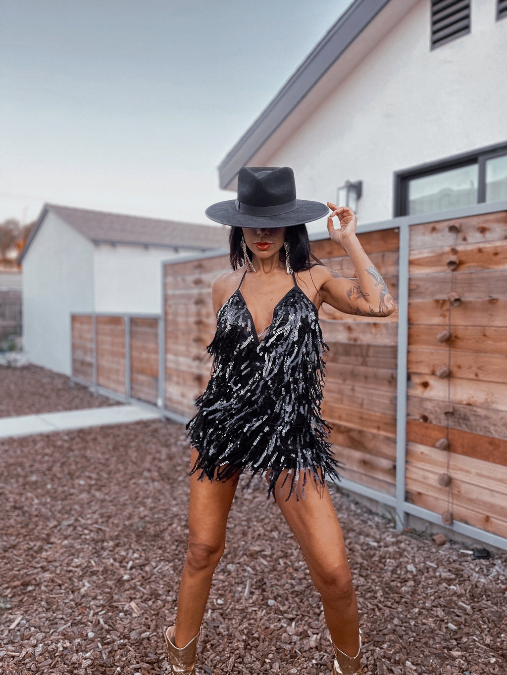 Festival Sequin Fringe Backless Flare Jumpsuit