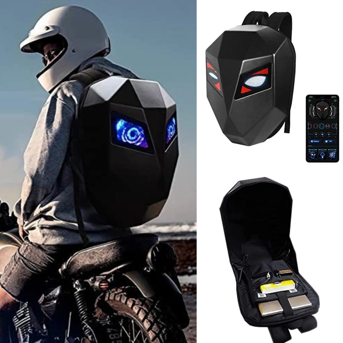 LED Knight Backpack Laptop Bag Hard Shell Motorcycle Riding Backpack ...