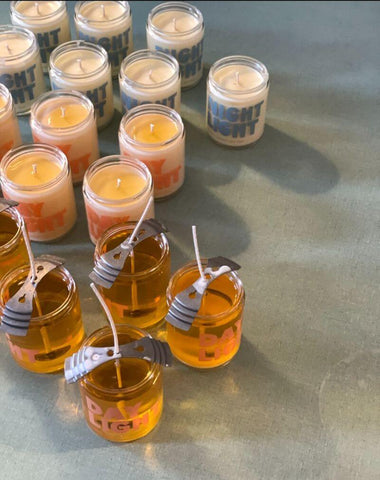 A grouping of Night Light and Day Light candles in various stages of curing.