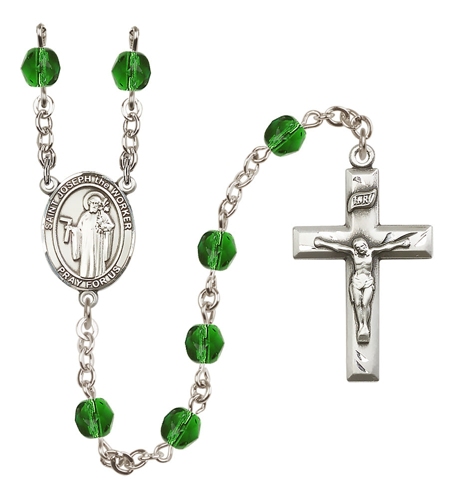 St. Joseph the Worker Rosary - 6mm Emerald Fire Polished beads - 8220 - Crosses  Medals product image