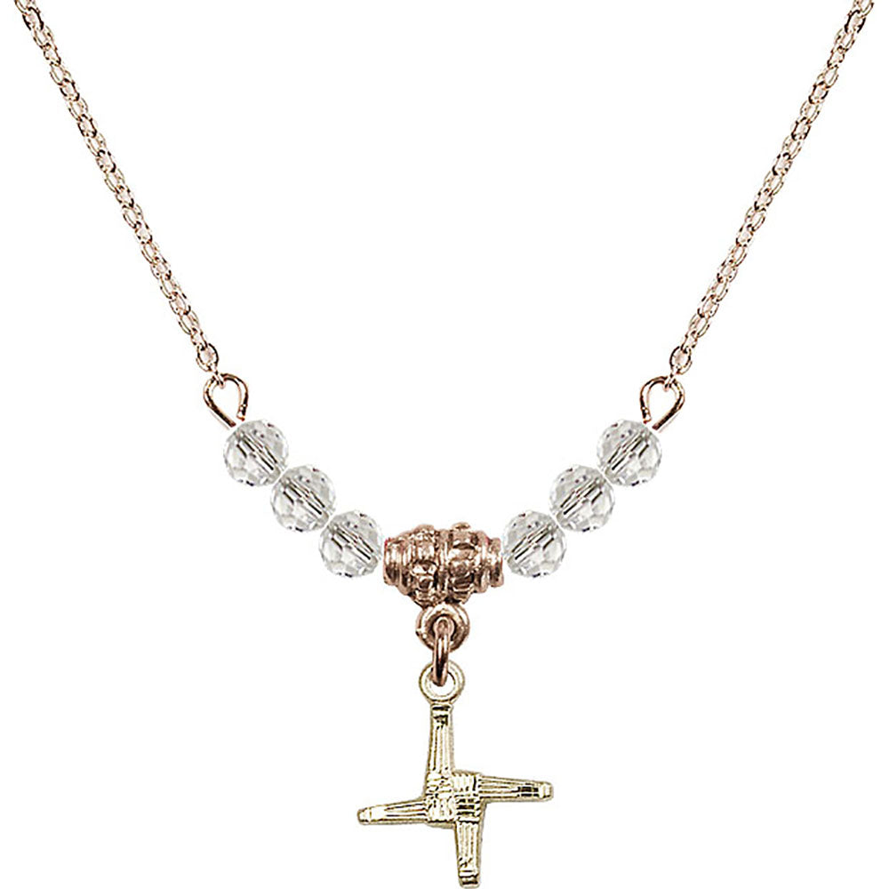 14kt Gold Filled Saint Brigid Cross Birthstone Necklace with Crystal Beads - 0291