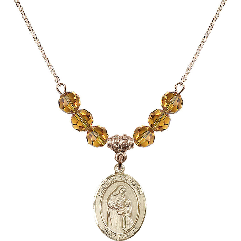14kt Gold Filled Blessed Caroline Gerhardinger Birthstone Necklace with Topaz Beads - 8281