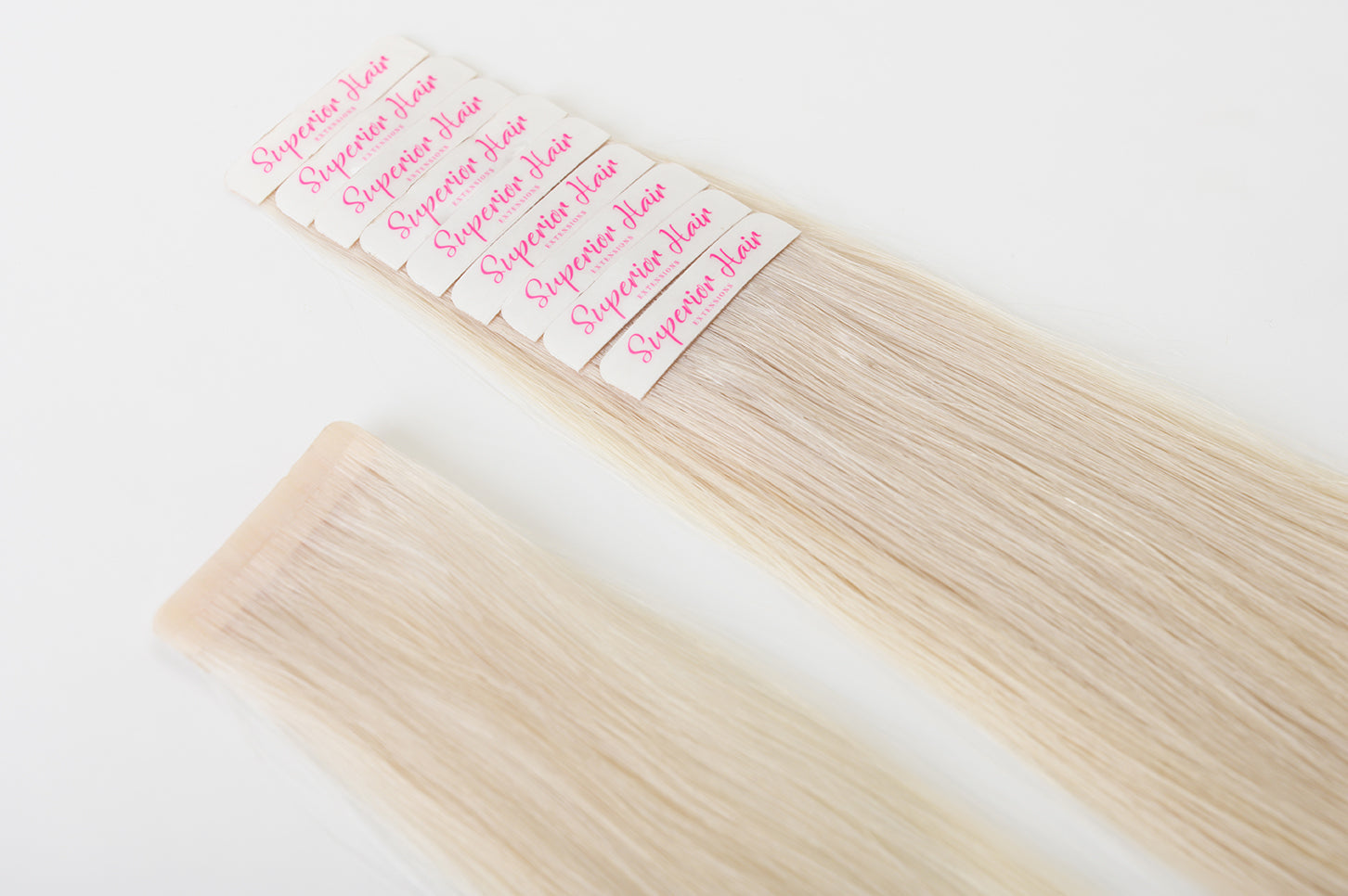 #60 Whitest Ash Blonde Ultra Seamless Tape In Extensions - Superior Hair product image