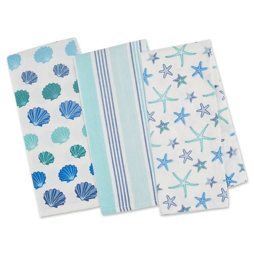 Deep Sea Beach Inspired Embellished Dish Towels - Set of 3